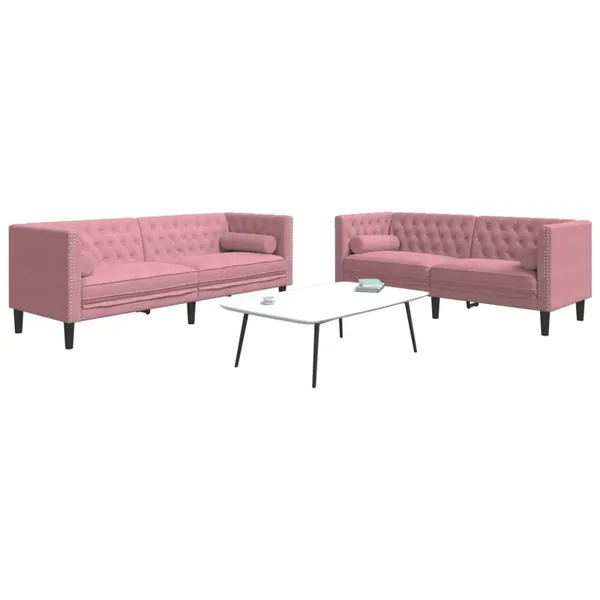 Ensemble de canapé Chesterfield et traversins 2pcs rose velours