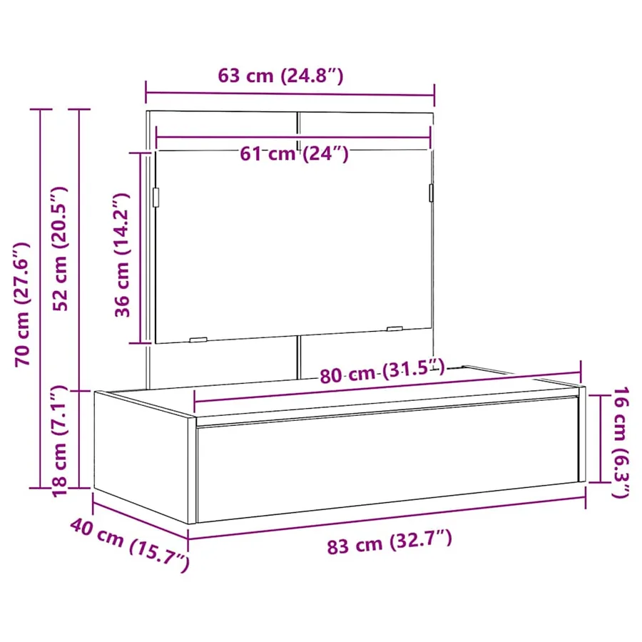 Table de Toilette Noir 83 x 40 x 70 cm Bois d'ingénierie - 13