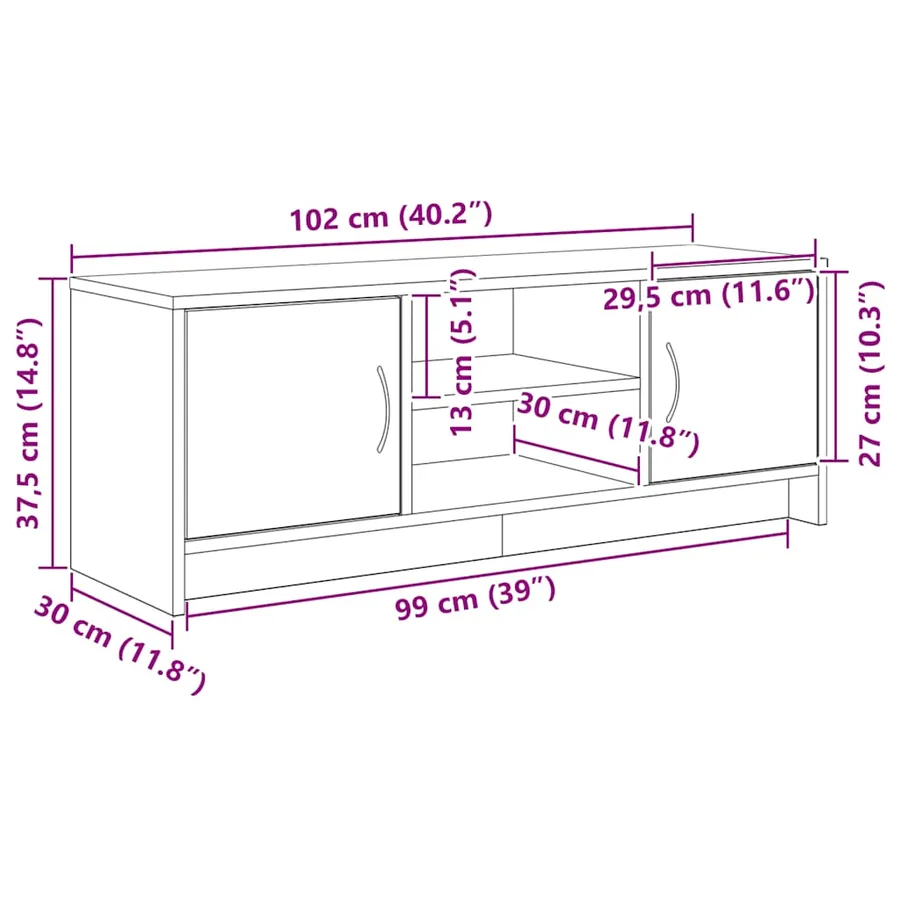 Meuble TV en chêne noir 102 x 30 x 37,5 cm bois d'ingénierie - 11