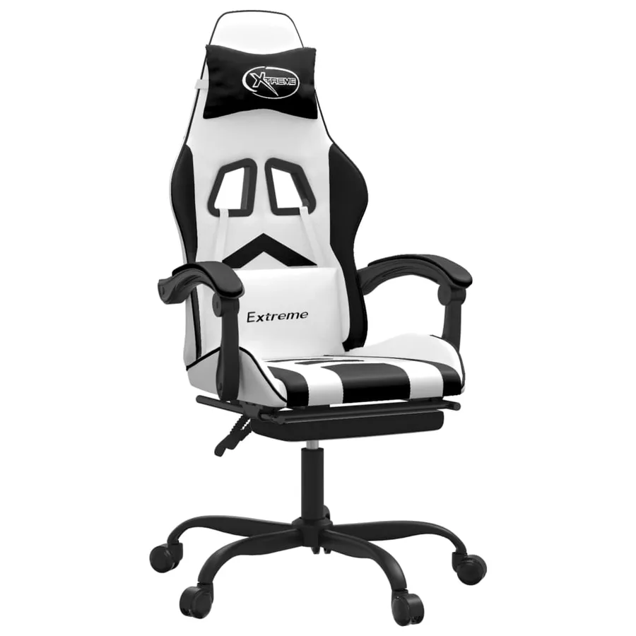 Chaise de jeu avec repose-pied Blanc et noir Similicuir - 2
