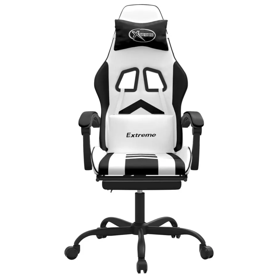 Chaise de jeu avec repose-pied Blanc et noir Similicuir - 3