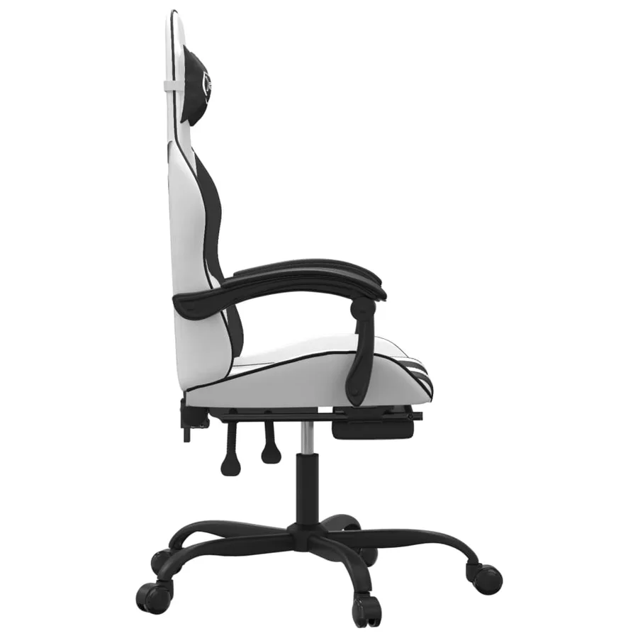 Chaise de jeu avec repose-pied Blanc et noir Similicuir - 4