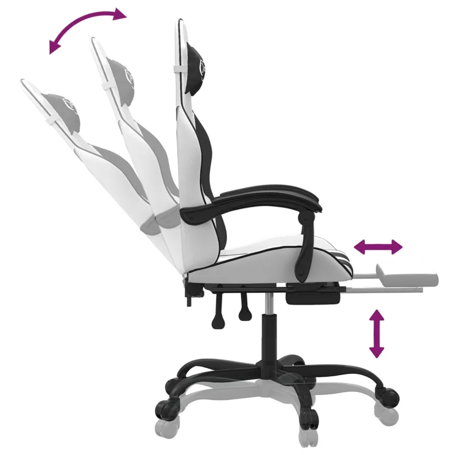 Chaise de jeu avec repose-pied Blanc et noir Similicuir - 7