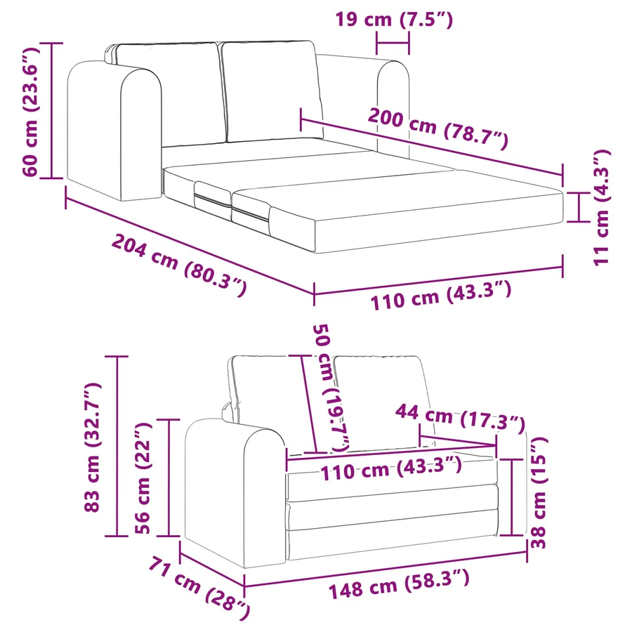 Canapé-Lit 60cm Bordeaux tissu - 12