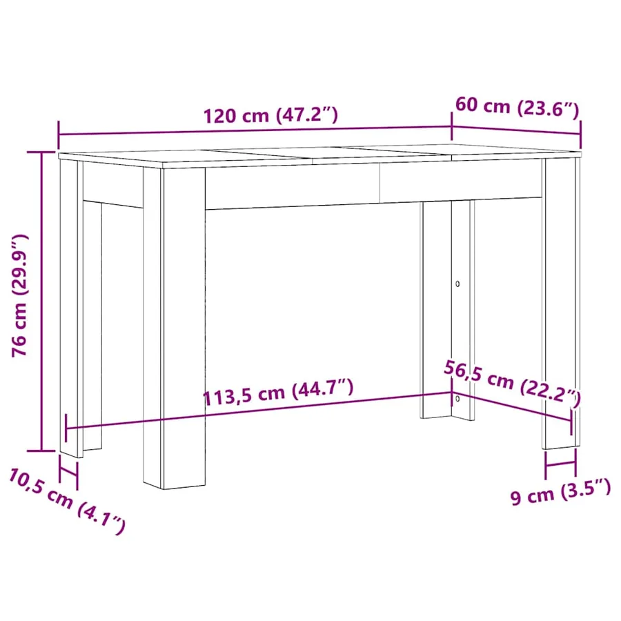 Table à manger Gris béton 120x60x76 cm Bois d'ingénierie - 6