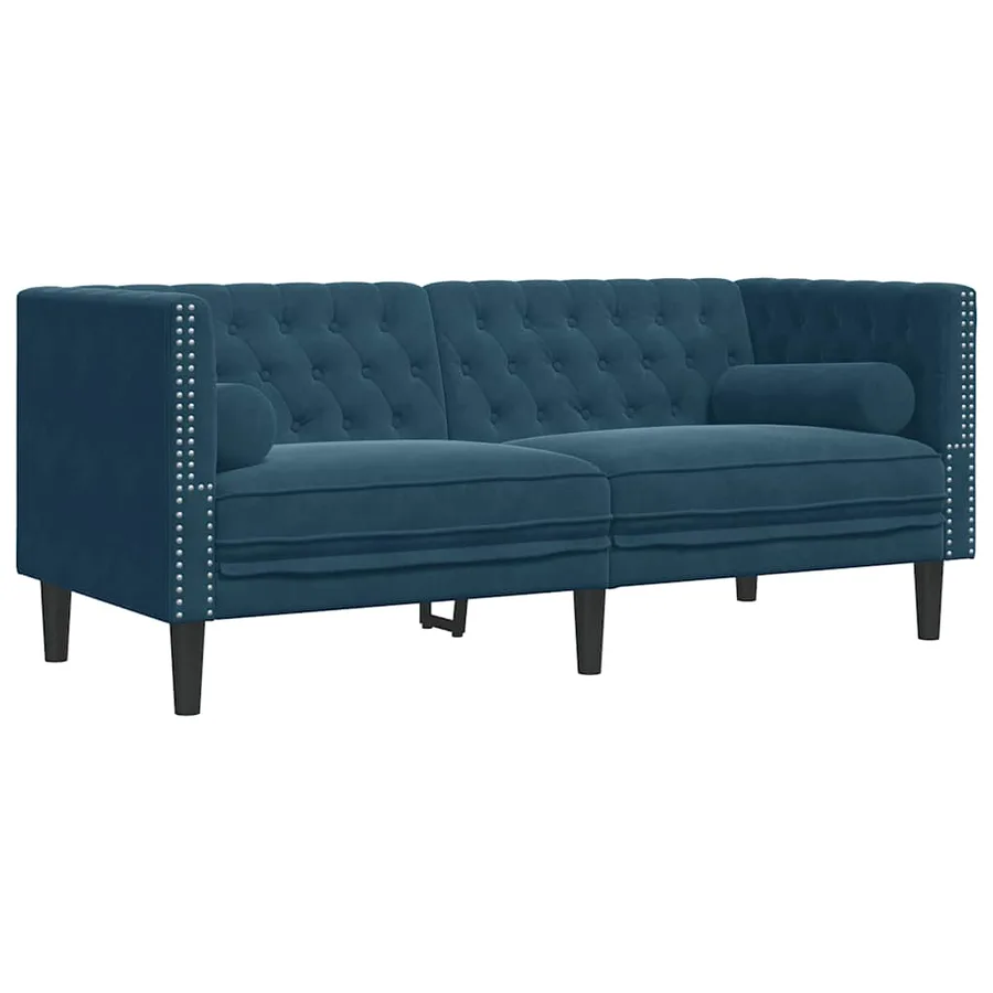 Ensemble de canapé Chesterfield et traversins 3pcs bleu velours - 5