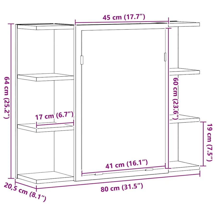 Armoire Miroir Chêne noir 80 x 20,5 x 64 cm Bois d'ingénierie - 13