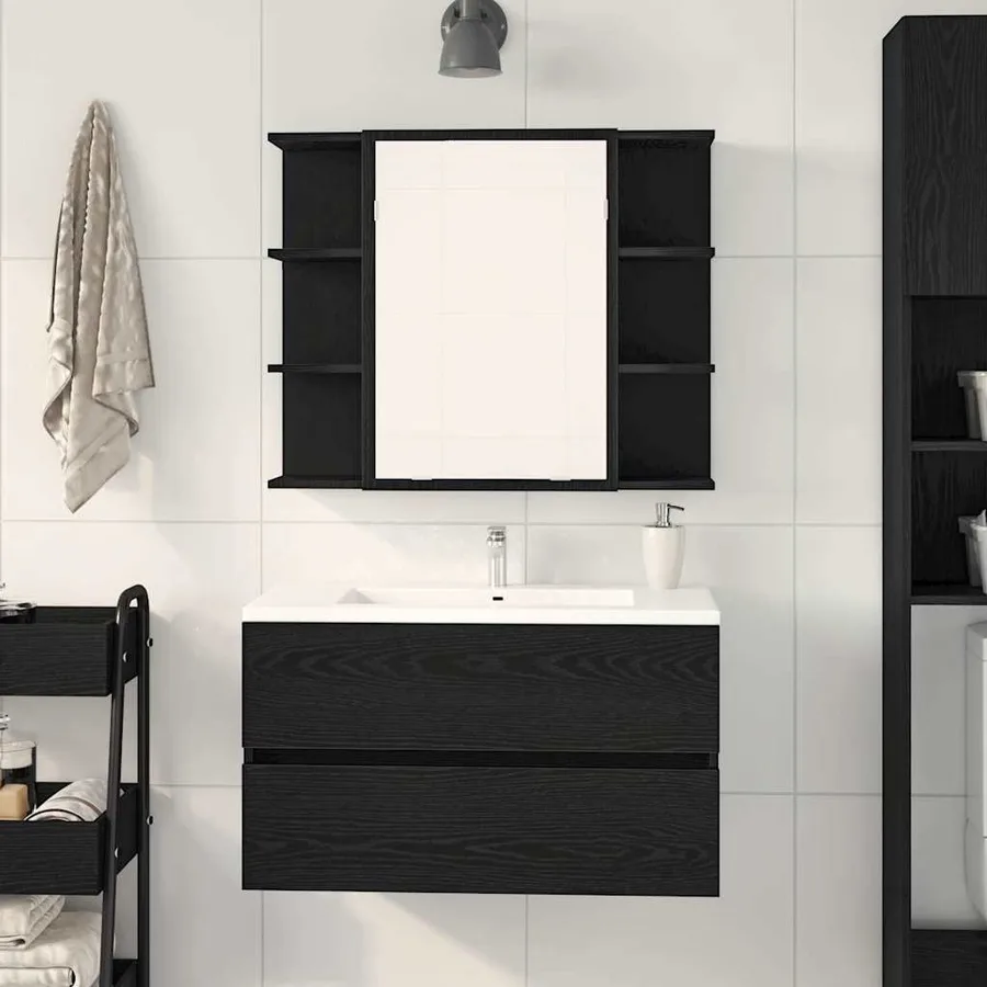 Armoire Miroir Chêne noir 80 x 20,5 x 64 cm Bois d'ingénierie - 4
