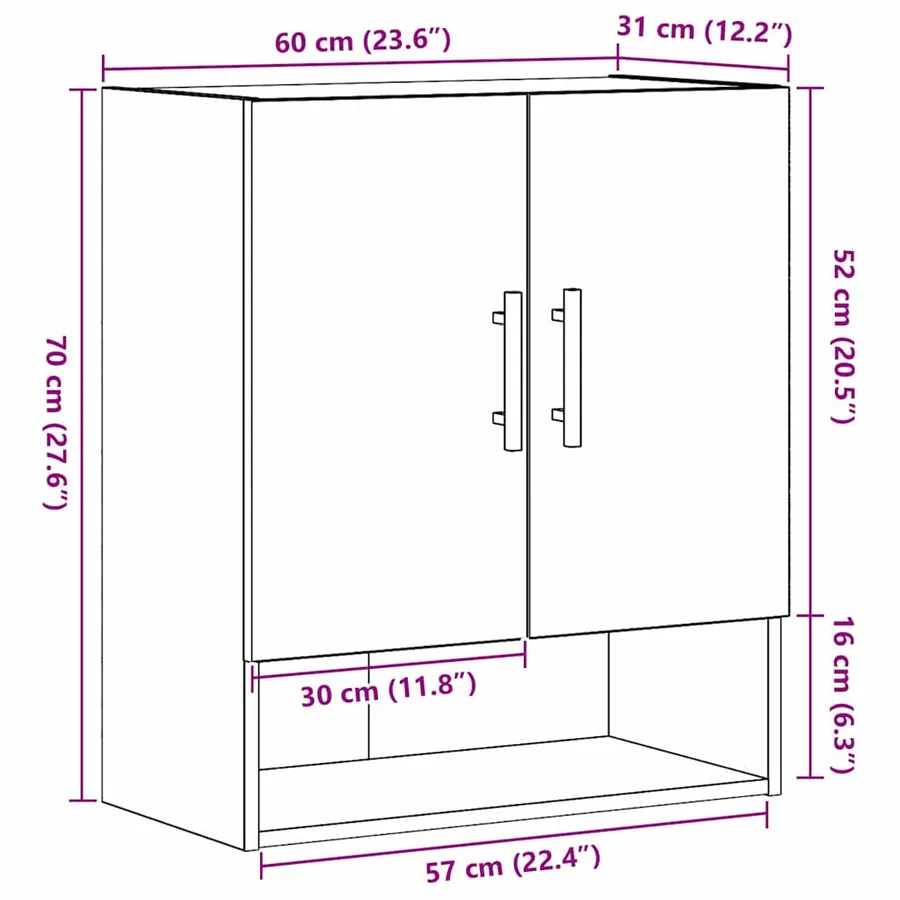 Meuble mural Chêne noir 60 x 31 x 70 cm Bois d'ingénierie - 9