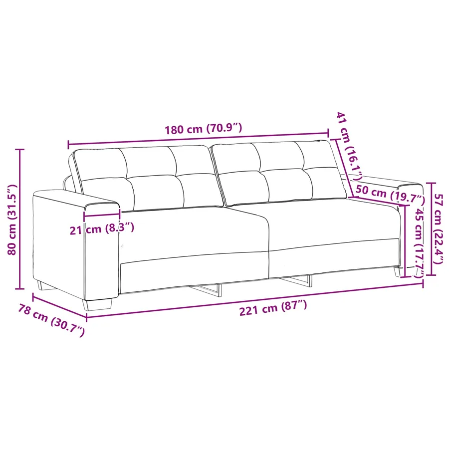Ensemble de Canapés 3 pcs Rose 221 x 80 x 80 cm Velours - 13