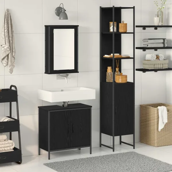 Ensemble de mobilier de salle de bain avec étagère 3 pcs Noir