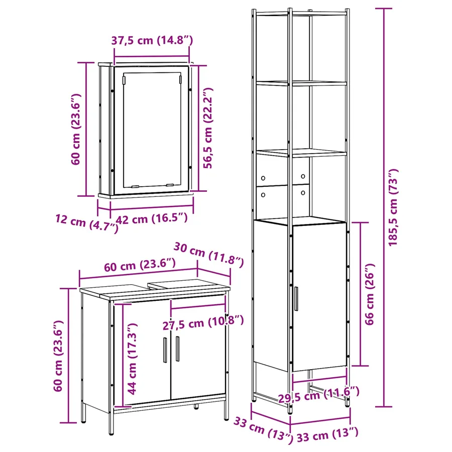 Ensemble de mobilier de salle de bain avec étagère 3 pcs Noir - 15