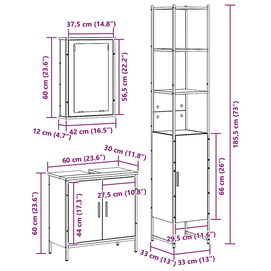 Ensemble de mobilier de salle de bain avec étagère 3 pcs Noir - 16