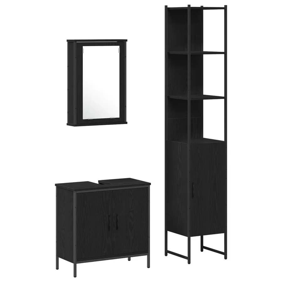 Ensemble de mobilier de salle de bain avec étagère 3 pcs Noir - 2