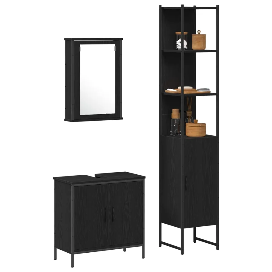 Ensemble de mobilier de salle de bain avec étagère 3 pcs Noir - 3