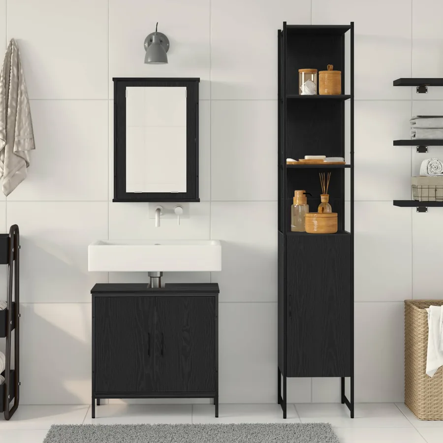 Ensemble de mobilier de salle de bain avec étagère 3 pcs Noir - 4