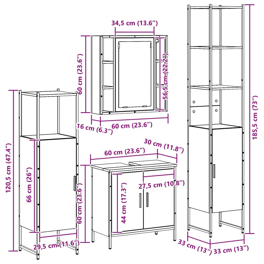 Ensemble de mobilier de salle de bain avec étagère 4 pcs Noir - 16