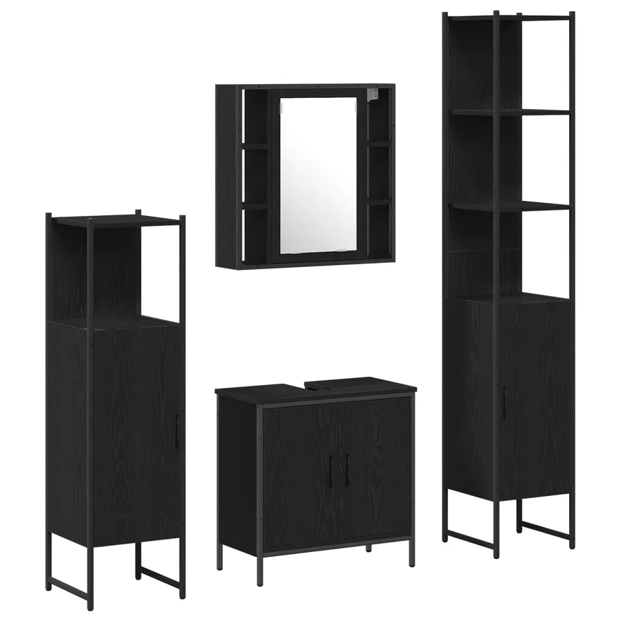 Ensemble de mobilier de salle de bain avec étagère 4 pcs Noir - 2
