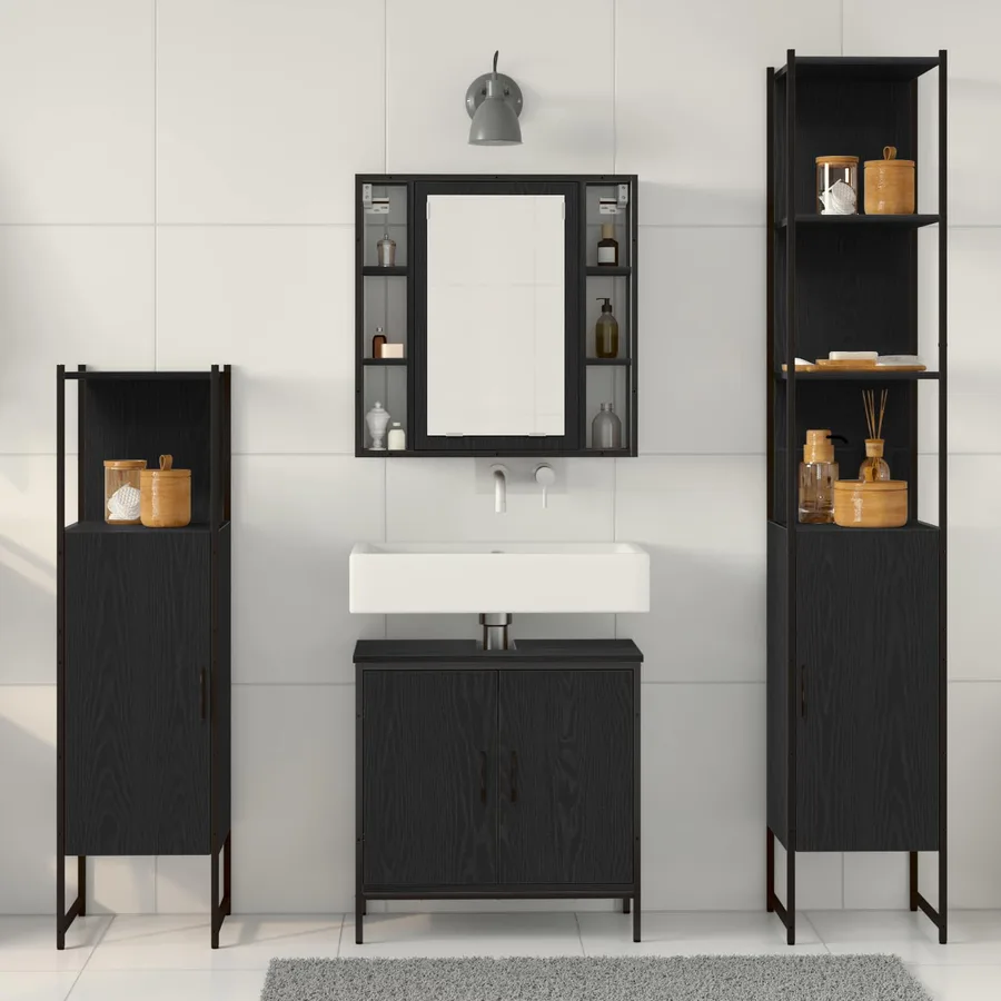 Ensemble de mobilier de salle de bain avec étagère 4 pcs Noir - 4