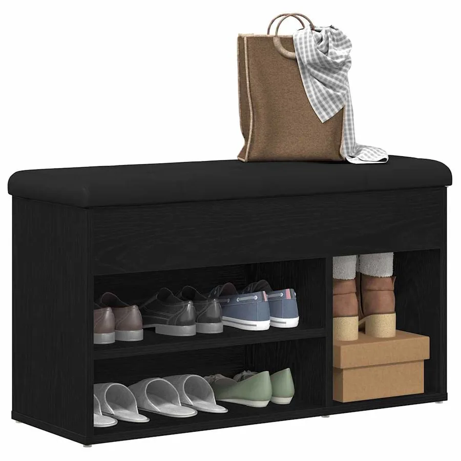 Banc à chaussures Noir 80 x 30 x 45 cm Bois d'ingénierie - 3
