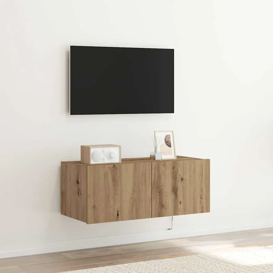 Meuble TV mural 80 x 35 x 31 cm Chêne artisanal