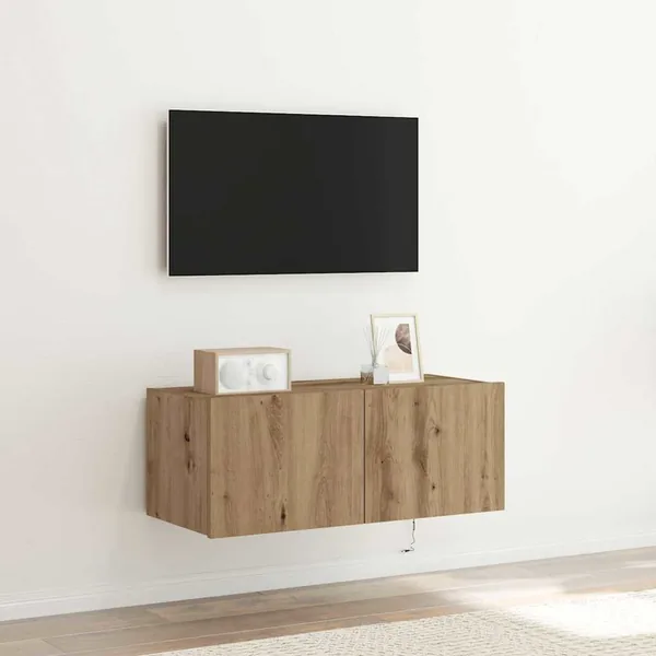Meuble TV mural 80 x 35 x 31 cm Chêne artisanal