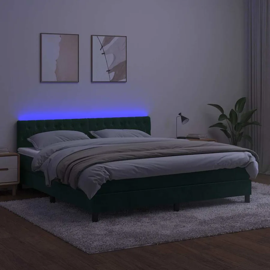 Sommier à lattes de lit avec matelas LED Vert foncé 160x200 cm - 4