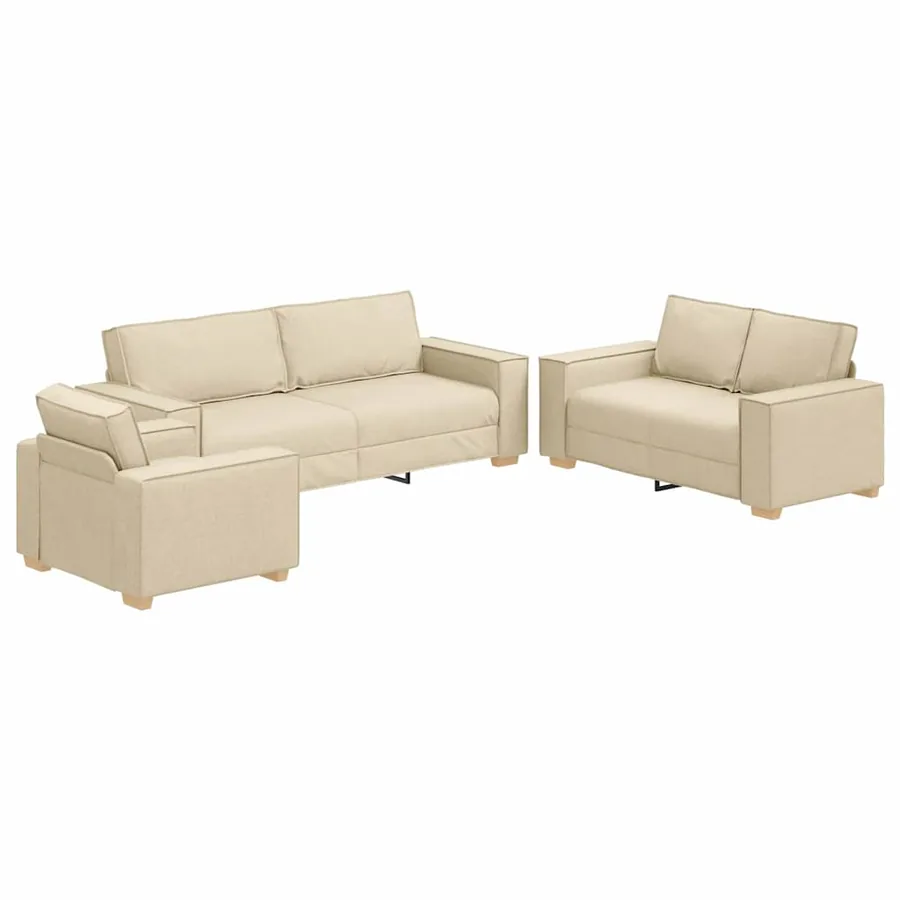 Canapé 3 pcs Crème 220 x 80 x 84 cm Tissu en lin mélangé - 2