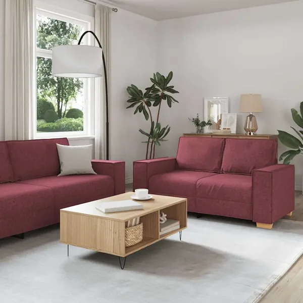 Ensemble de canapé 2 pcs avec coussins en tissu rouge bordeaux