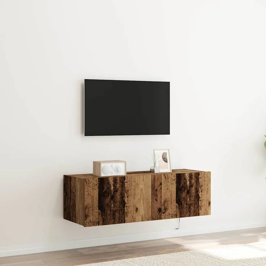 Meuble TV mural avec LED 2 pcs Bois ancien 100 x 35 x 31 cm