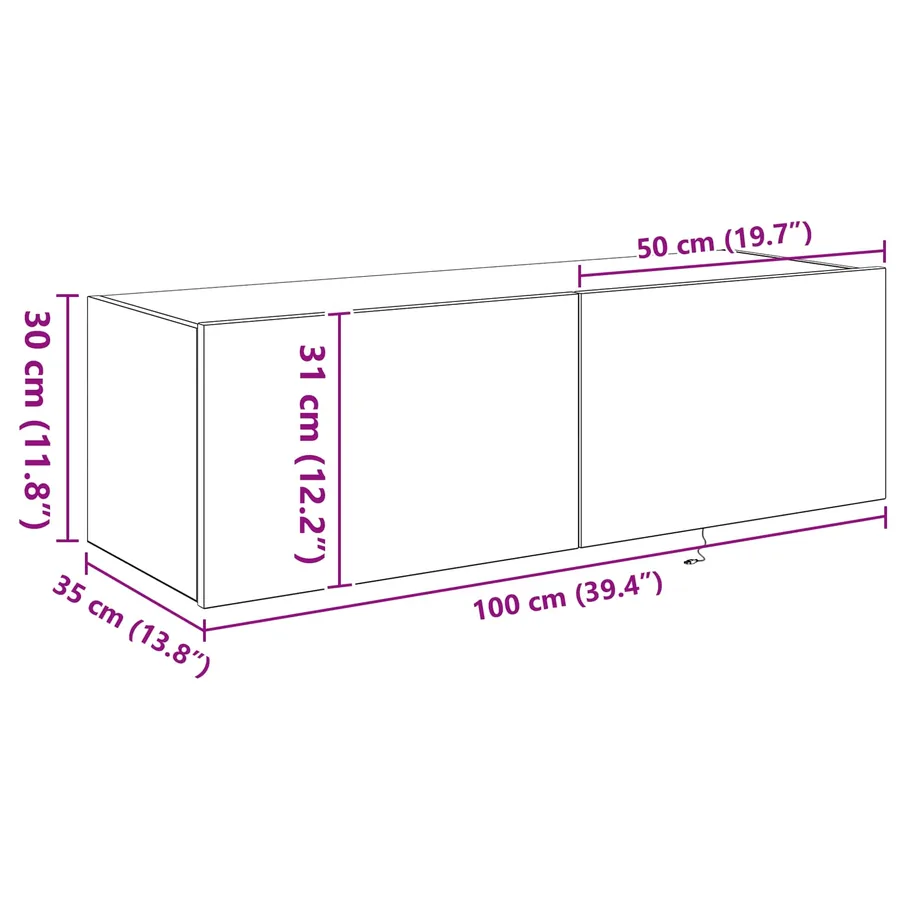 Meuble TV mural avec LED 2 pcs Bois ancien 100 x 35 x 31 cm - 16
