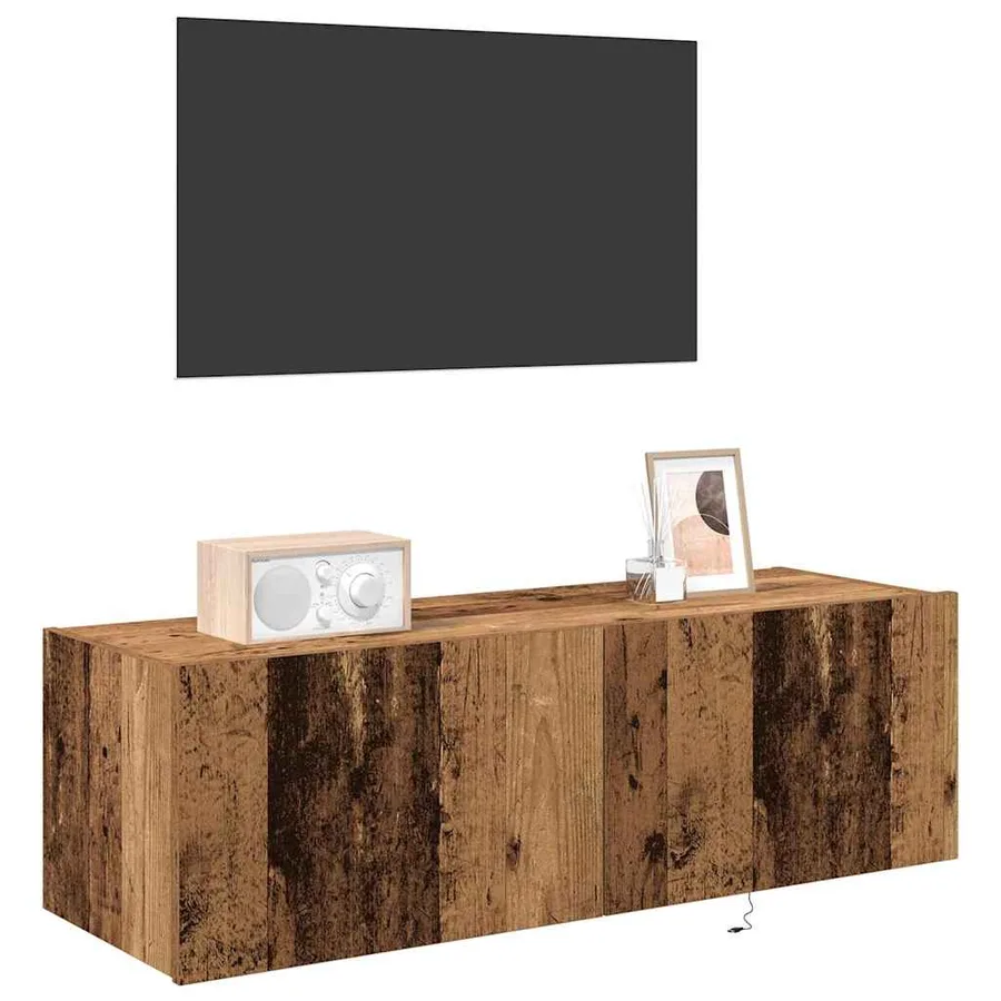 Meuble TV mural avec LED 2 pcs Bois ancien 100 x 35 x 31 cm - 3