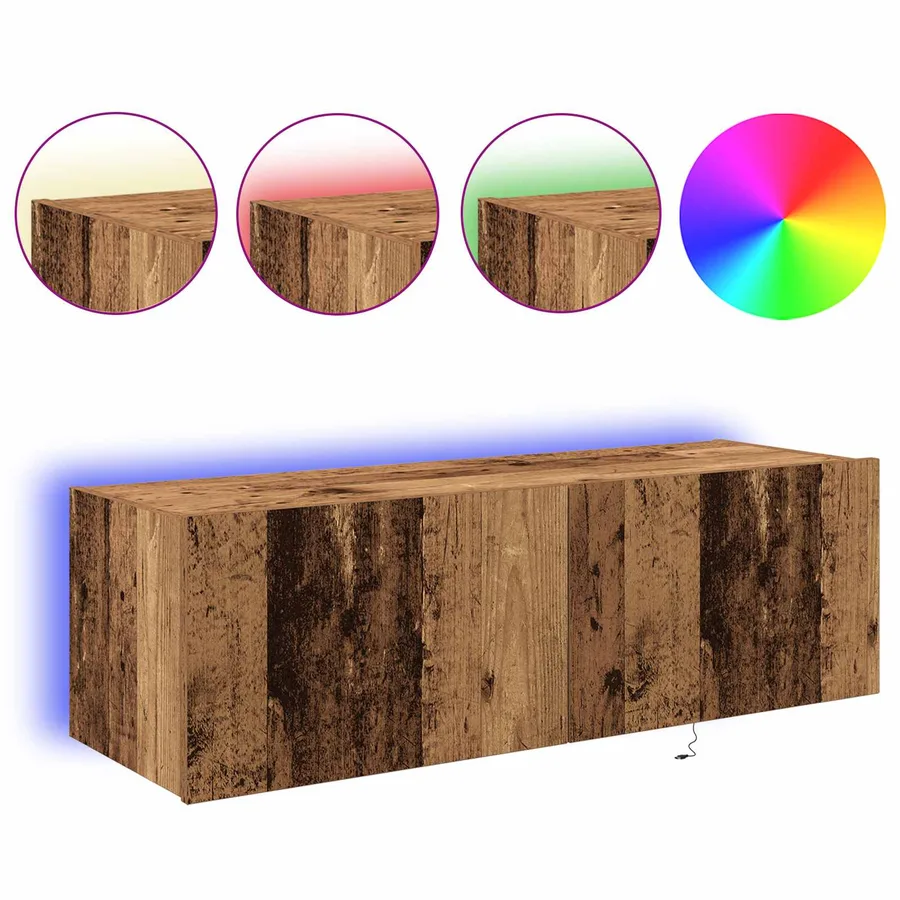 Meuble TV mural avec LED 2 pcs Bois ancien 100 x 35 x 31 cm - 4