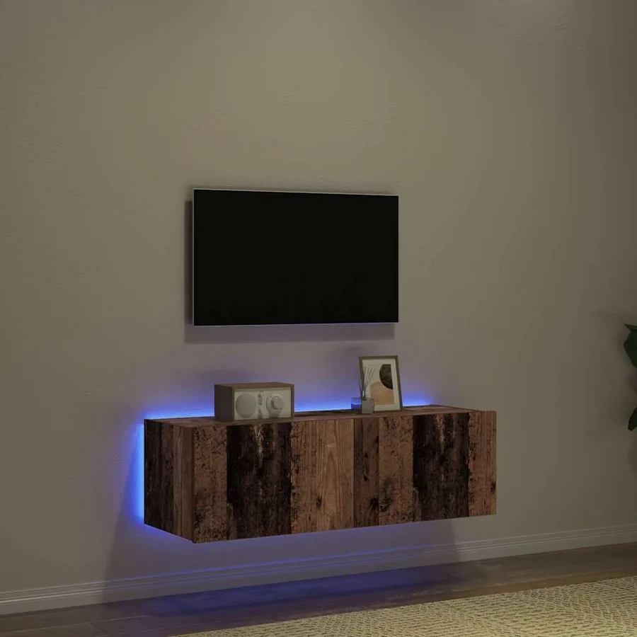 Meuble TV mural avec LED 2 pcs Bois ancien 100 x 35 x 31 cm - 5
