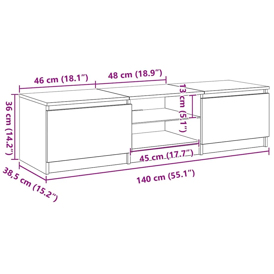 Meuble TV Chêne noir 140 x 38,5 x 36 cm Bois d'ingénierie - 13