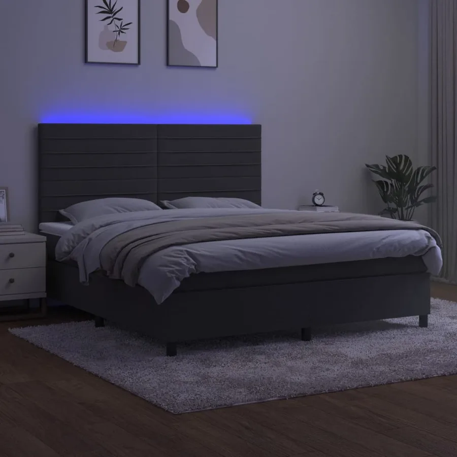 Sommier à lattes de lit avec matelas LED Gris foncé 180x200 cm - 4