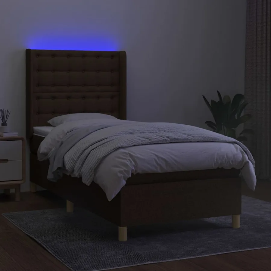 Sommier à lattes de lit matelas LED Marron foncé 80x200cm Tissu - 3