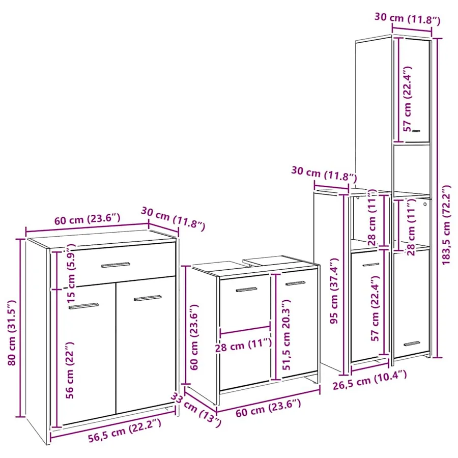 Ensemble de mobilier de salle de bain 4 pcs Chêne noir - 18