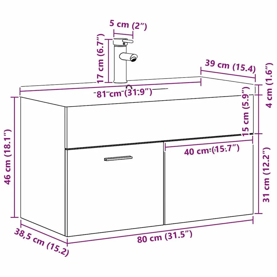 Cabinet de salle de bain Chêne noir 80 x 38,5 x 46 cm - 16