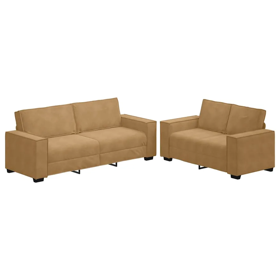 Ensemble canapé 2 pcs avec coussins velours marron - 2