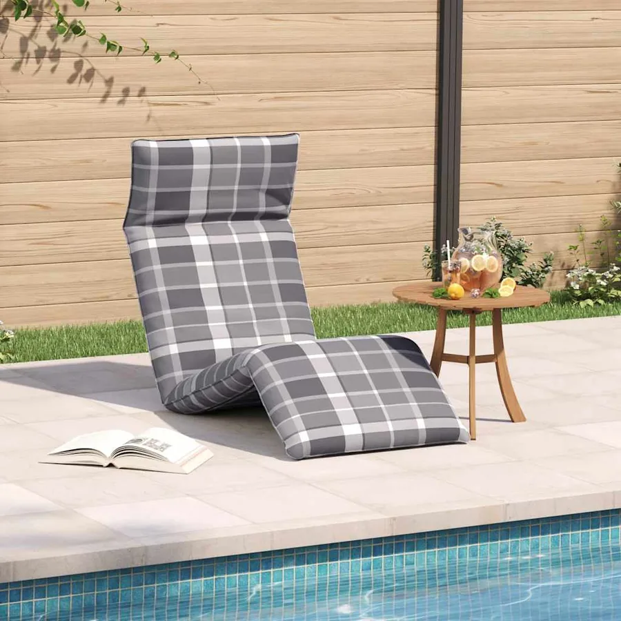 Transat pliant en tissu Oxford à carreaux gris 175 x 54 x 8,5 cm - 3