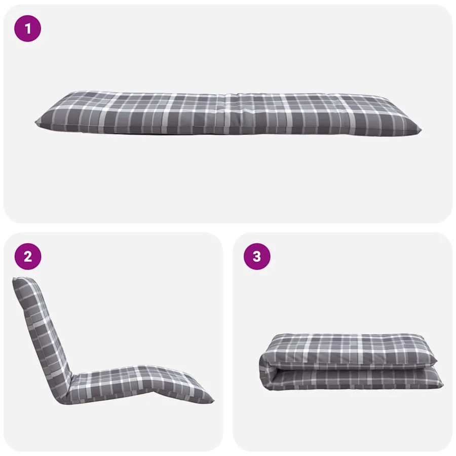 Transat pliant en tissu Oxford à carreaux gris 175 x 54 x 8,5 cm - 7