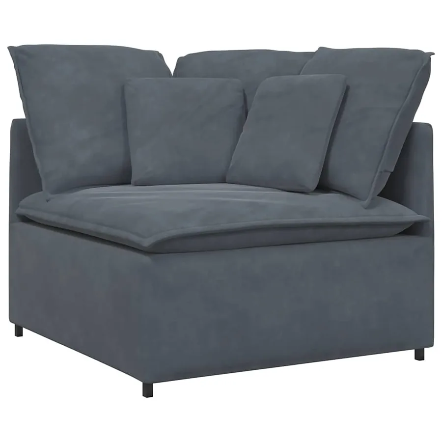Canapé modulaire et repose-pieds et coussins velours gris foncé - 3