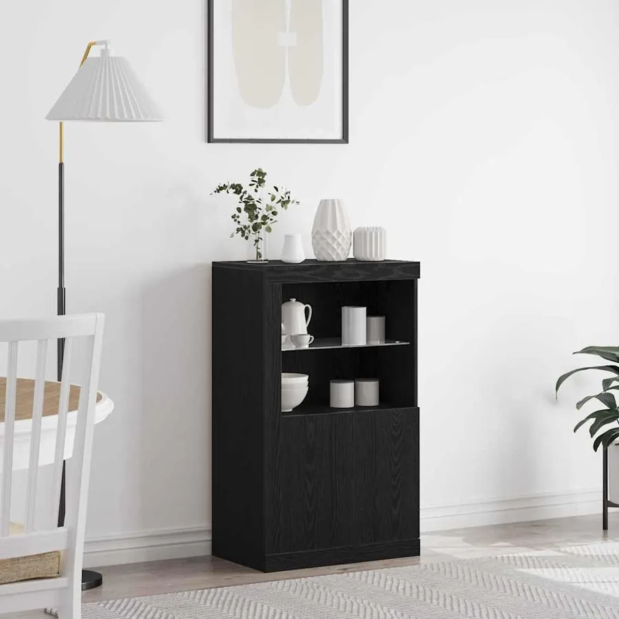 Buffet LED Chêne noir 60,5 x 37 x 100 cm Bois d'ingénierie