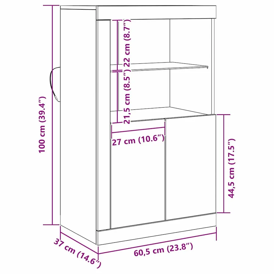 Buffet LED Chêne noir 60,5 x 37 x 100 cm Bois d'ingénierie - 16