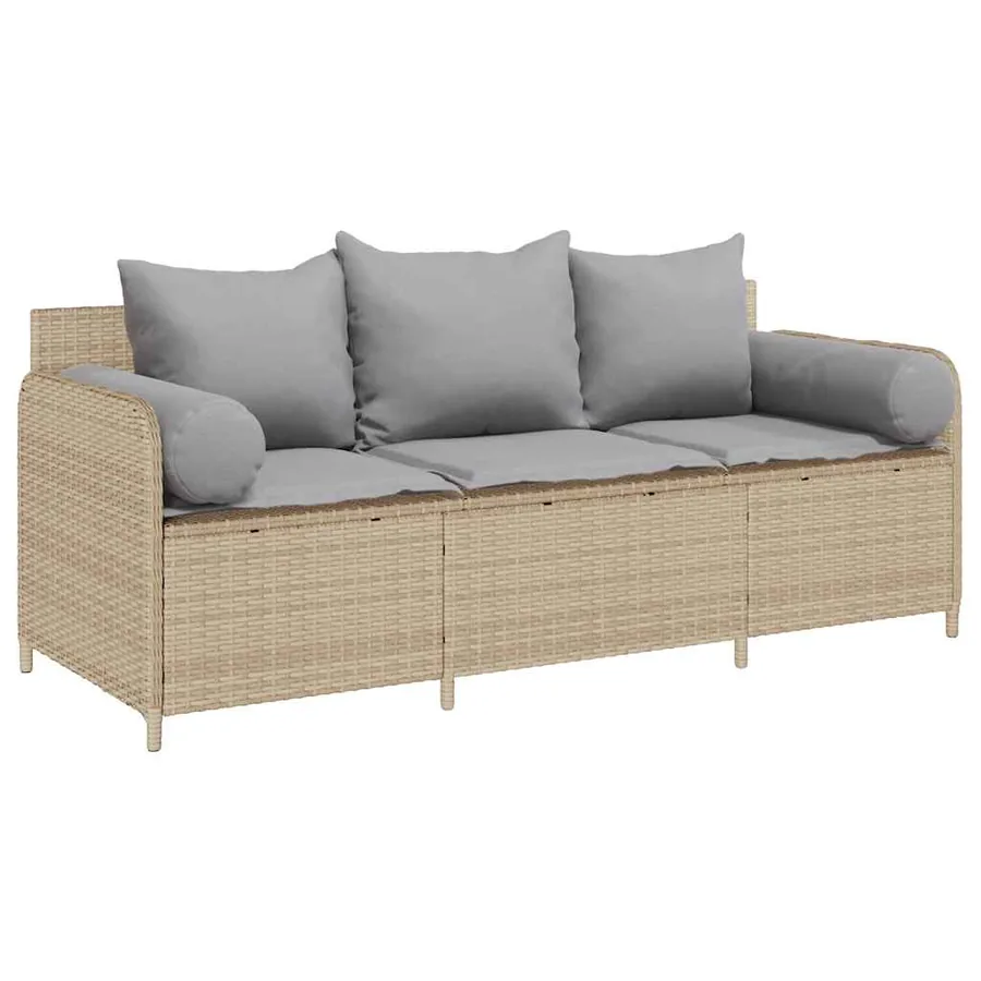 Canapé de jardin avec coussins 3 places beige résine tressée - 2