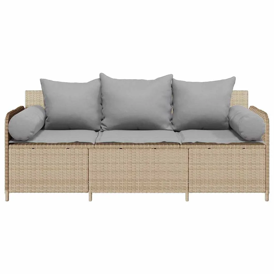 Canapé de jardin avec coussins 3 places beige résine tressée - 4