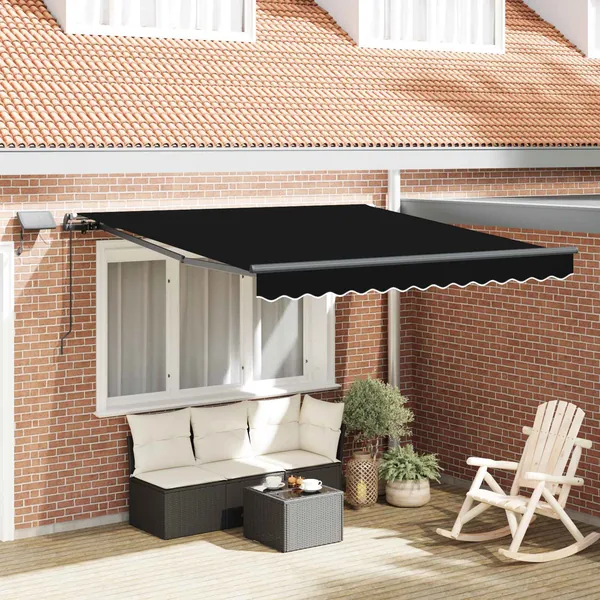 Auvent rétractable Noir 300 x 250 cm Tissu et Aluminium