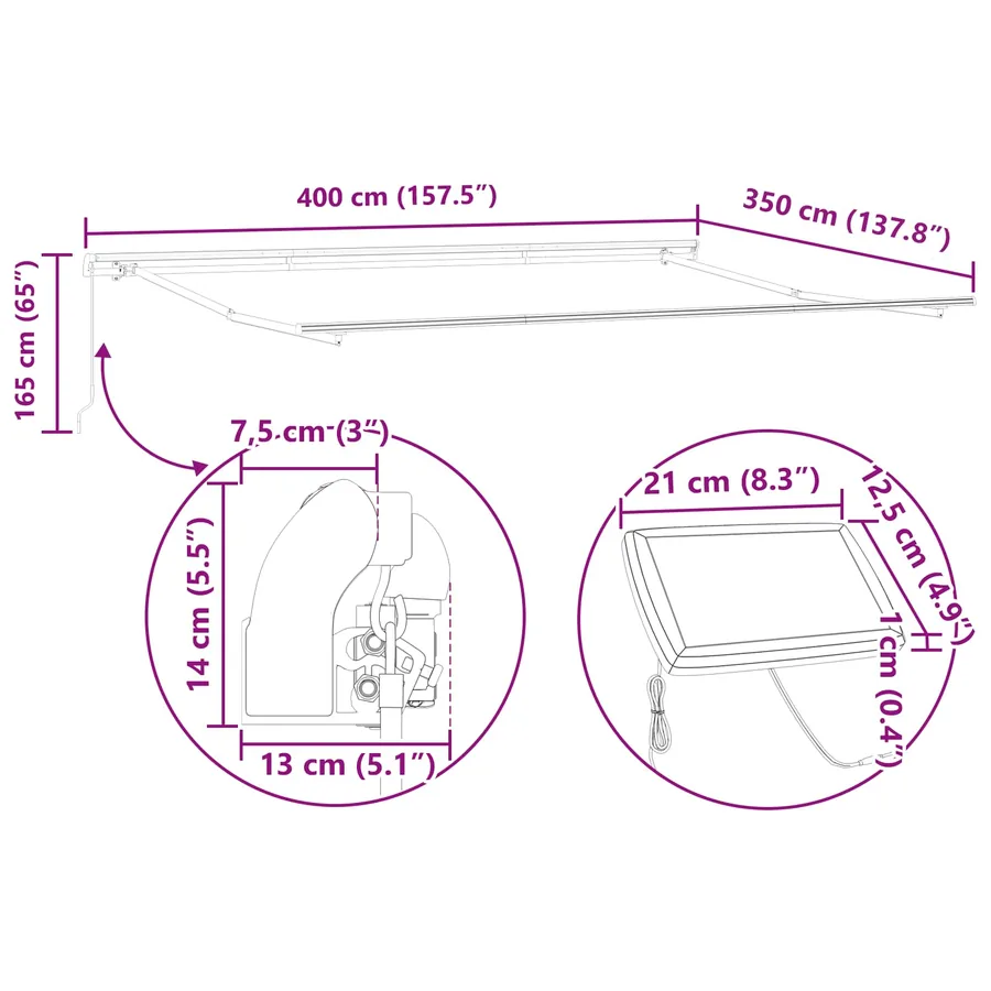 Auvent rétractable Blanc 400 × 350 cm Tissu et Aluminium - 15