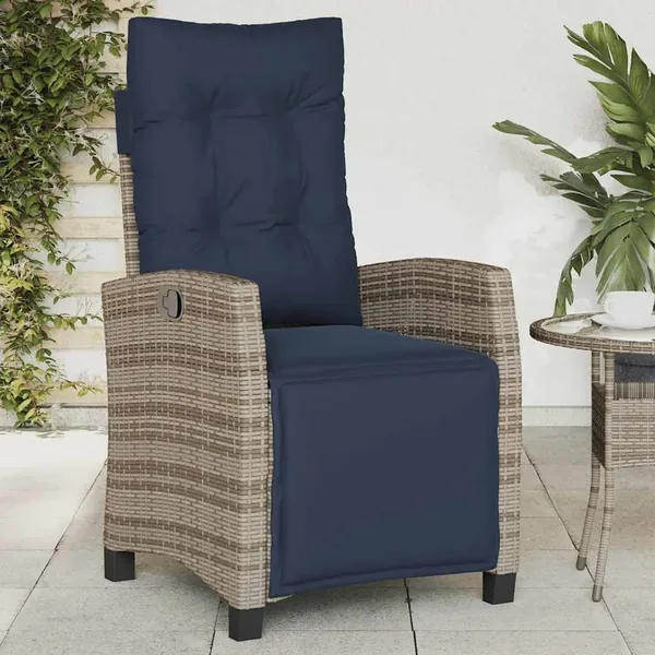 Chaise inclinable de jardin et repose-pied gris résine tressée